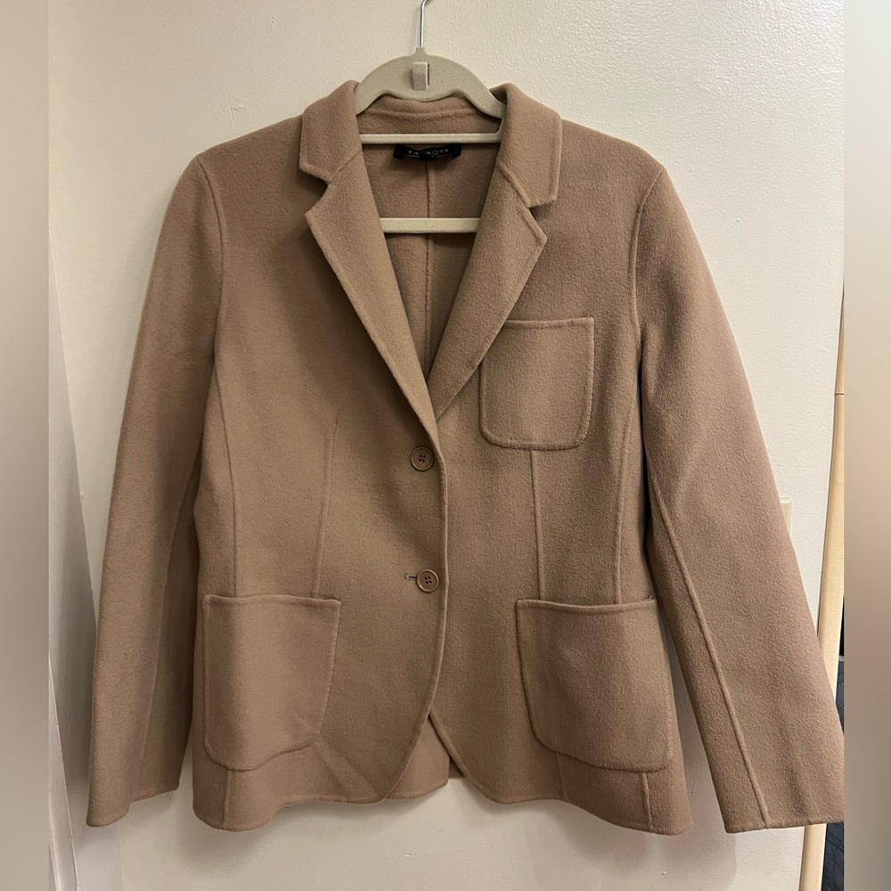 Talbots Petites Tailored 2 Button Blazer Tan Felted Wool Blend Women's Size 12P